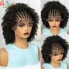 Cornrow Braided Wigs Synthetic Afro Kinky Curly Braided Lace Wig Transparent Full Lace Braids Wig With Baby Hair for Black Women