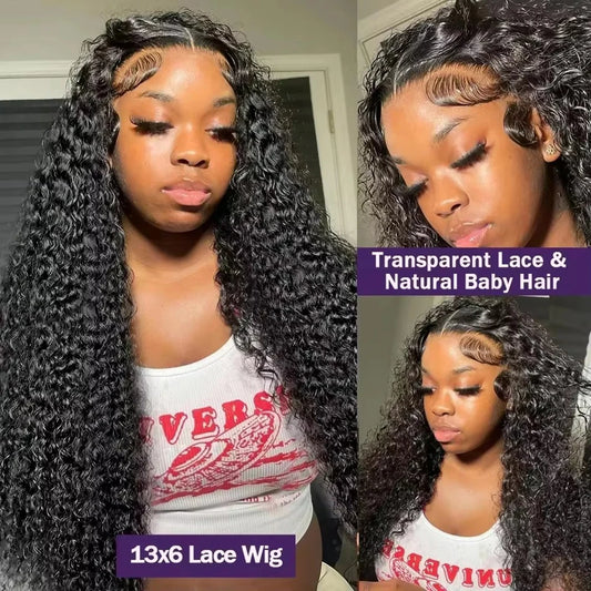 18-36 Inch Natural Deep Wave Wig 13x4 13x6 HD Lace Frontal Wig Human Hair 200% Density For Women