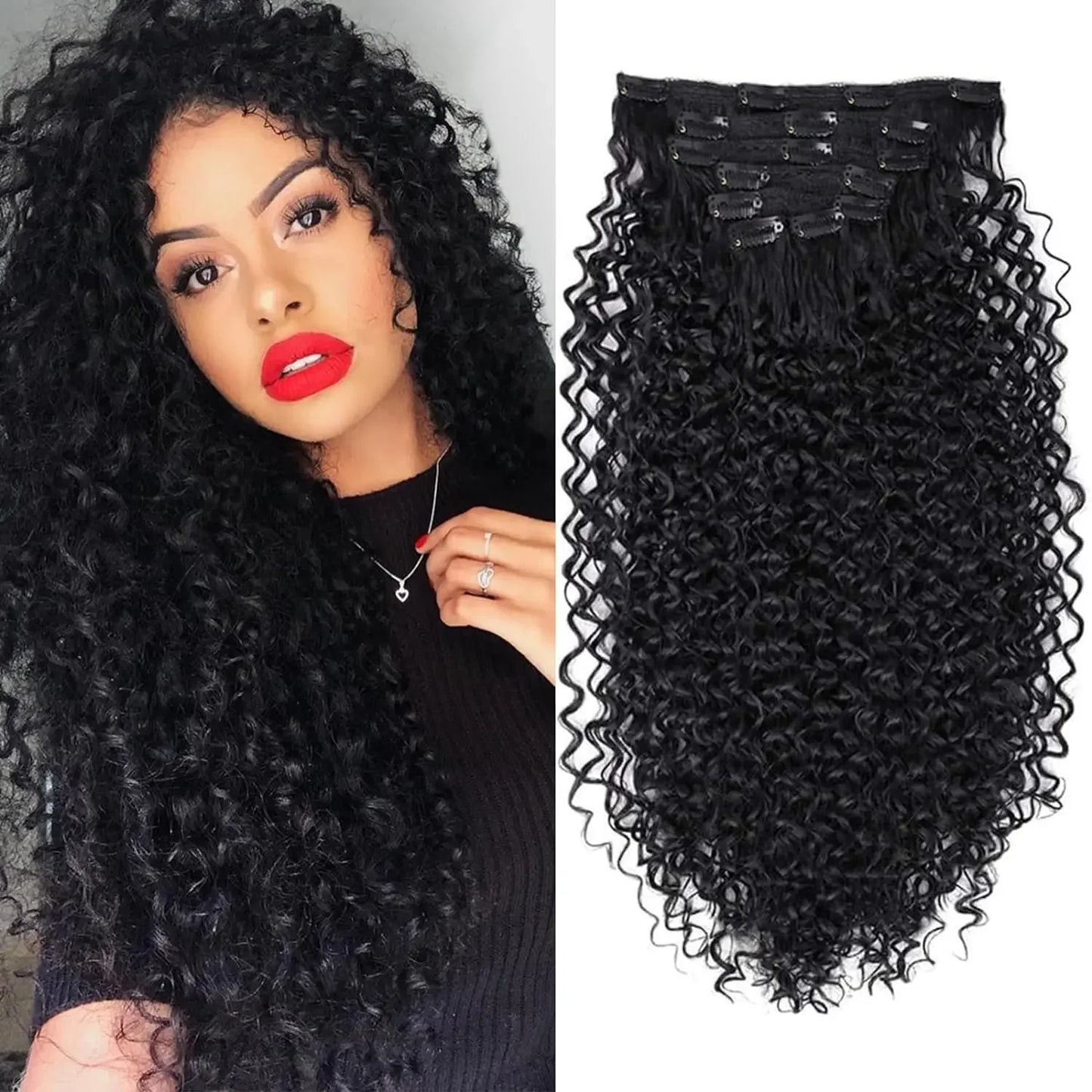 6 Pieces Set Synthetic Kinky Curly Clip in Hair Extensions 26 Inch Long Soft Thick Wigs Hairpieces for Women with Thinning Hair