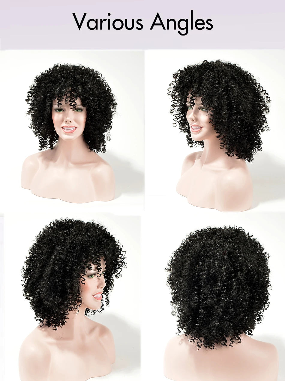 Fashion African synthetic short hair wig supernatural hair, mixed brown, black, high temperature, 14 inches