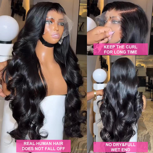 180% 13x4 360 Body Wave Lace Front Human Hair Wigs Brazilian Water Wave 13x6 HD Transparent Lace Frontal Wig For Women