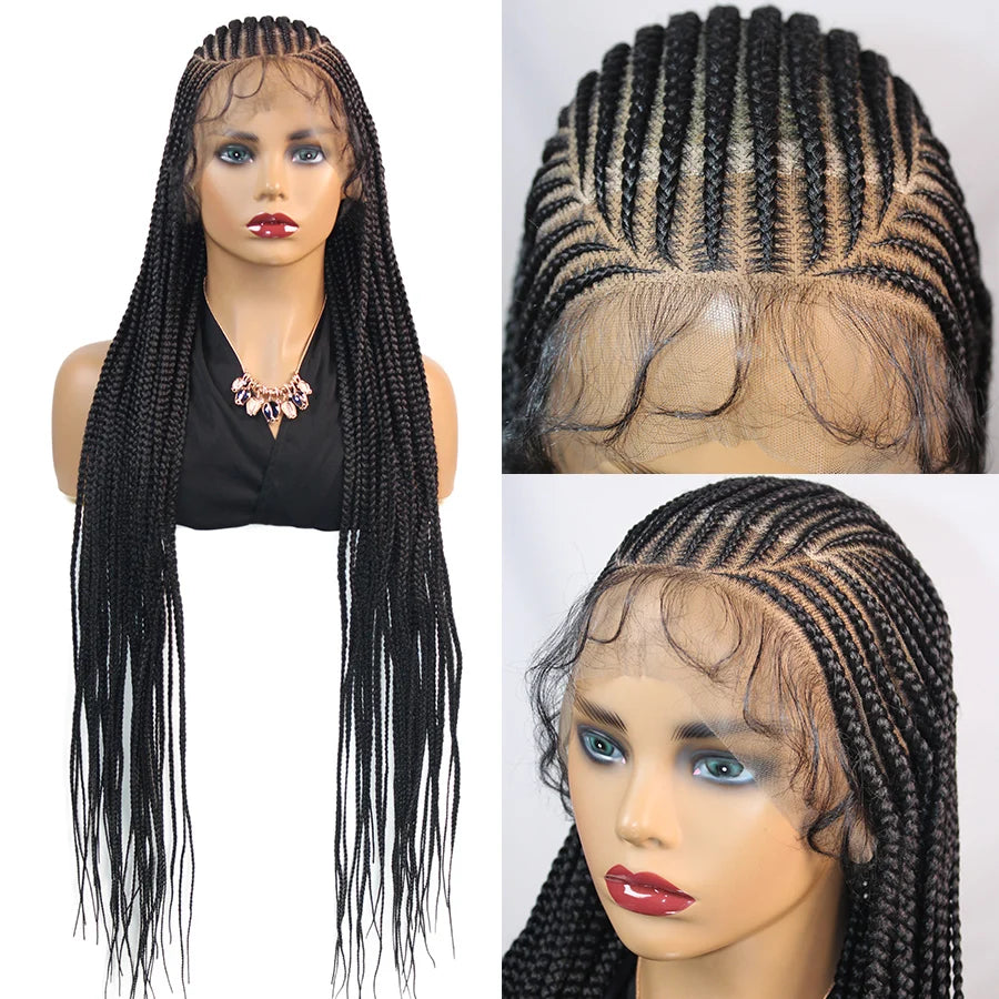 36Inch Handmade Synthetic Cornrow Braided Wigs Full Lace Fulani Braids Wig Goddess Knotless Box Braided Lace Wig For Black Women