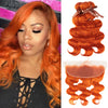 Sleek Orange Brazilian Bundles With Frontal Body Wave Lace Frontal With Bundles 8-28 Remy Human Hair Weave Bundles With Closure