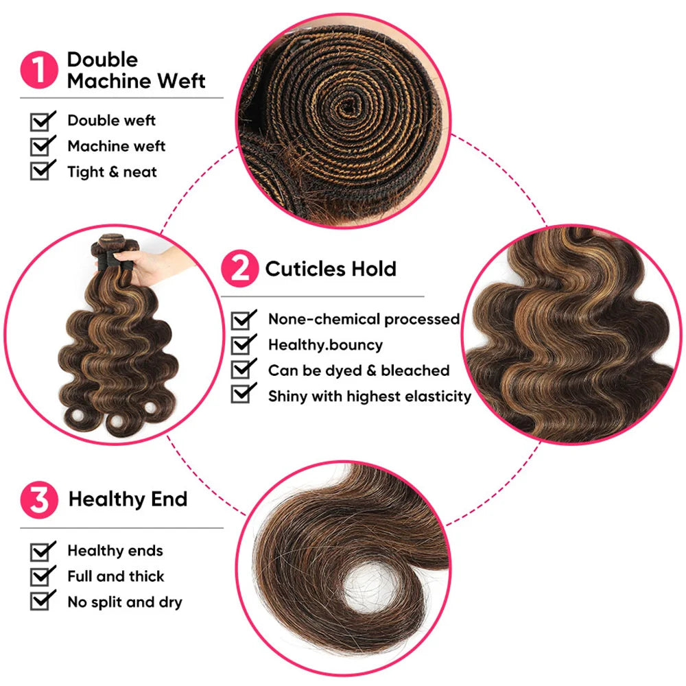 P4/27 Highlights Human Hair Bundles Body Wave Ombre Highlight Human Hair Extensions Thick Hair Weaving On Wholesale GINGIN