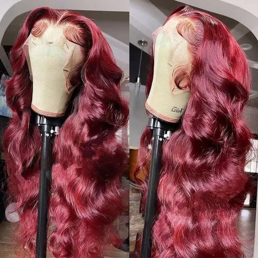 99J Burgundy Lace Front Human Hair Wigs For Black Women Brazilian Body Wave Remy Red Hair Wigs HD Lace Frontal Wigs Mamushow