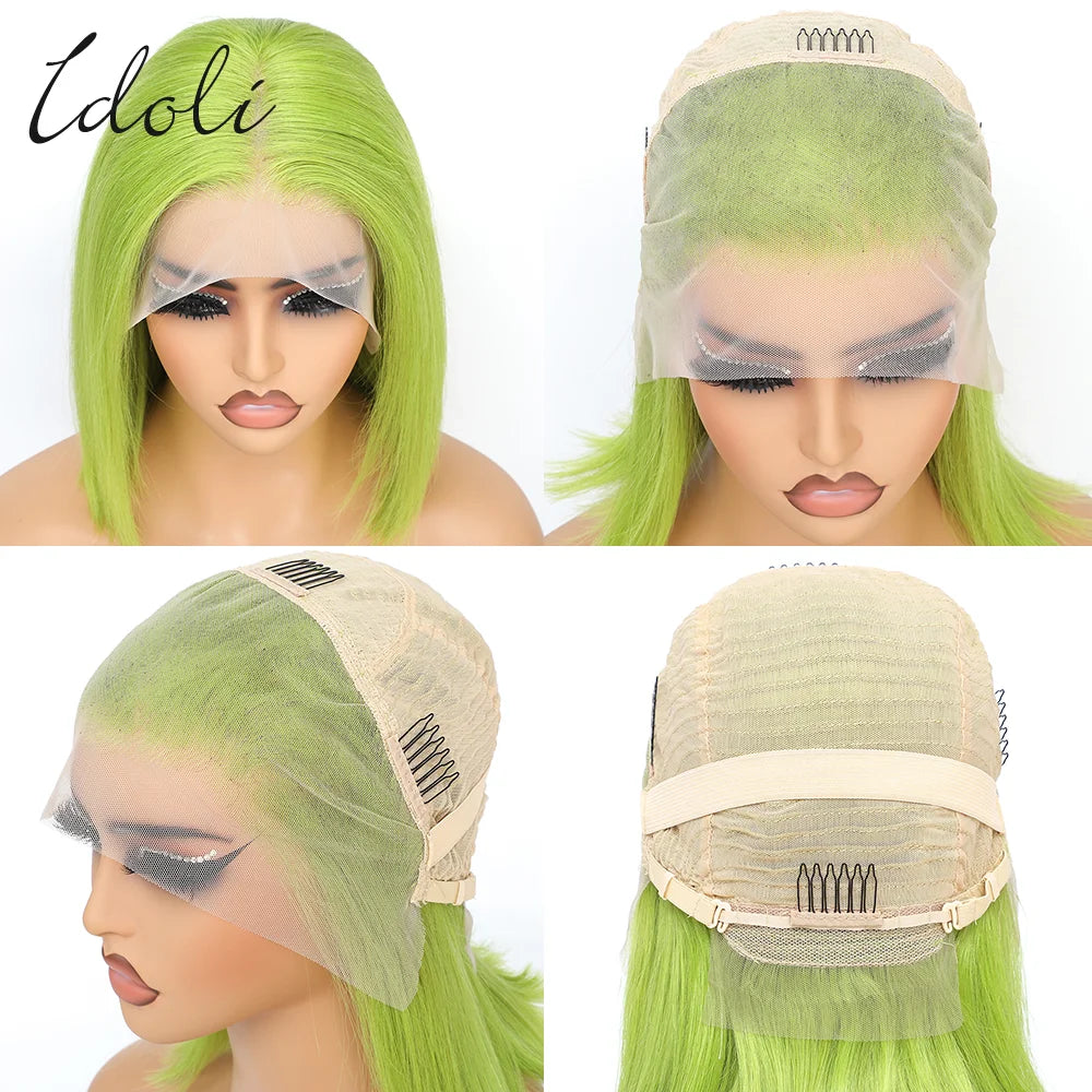 Neon Green Lace Front Wig Human Hair 13x4 Wear And Go Glueless Wigs for Green Color Girls  Neon Green Lace Front BOB Wig Hair