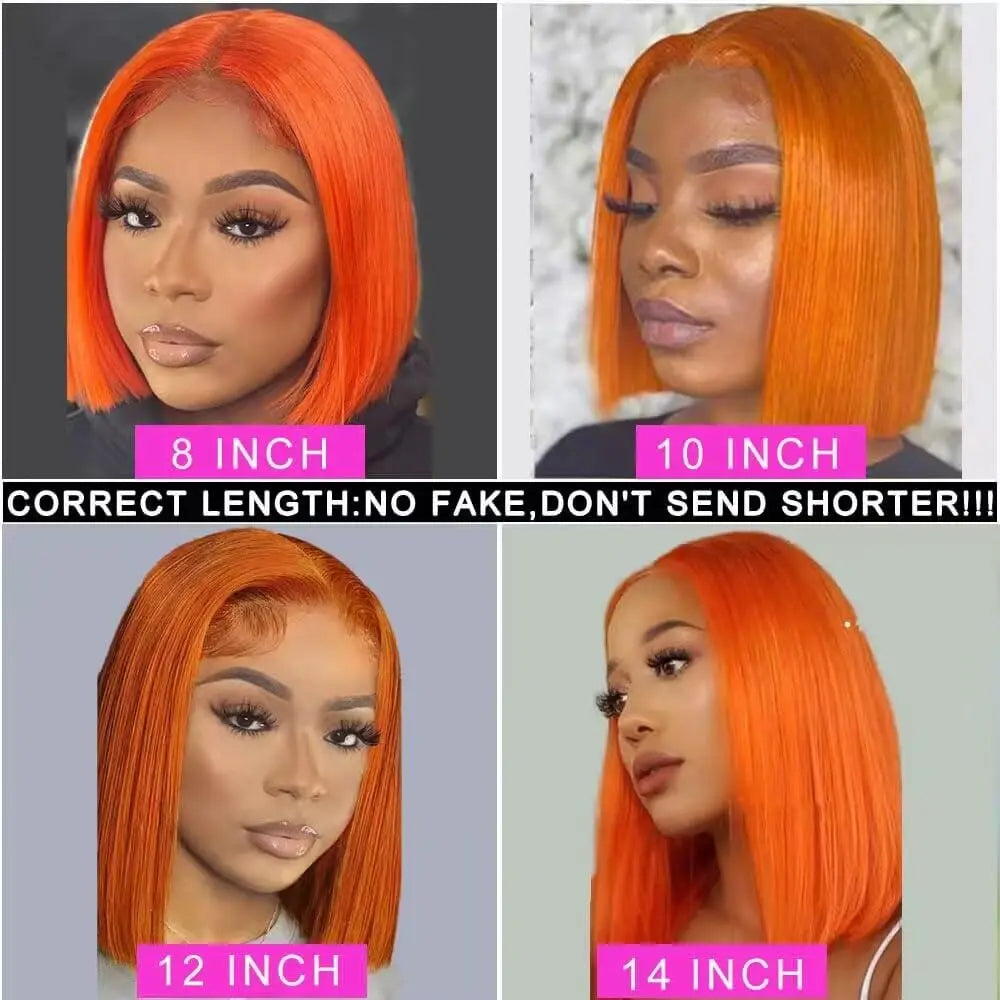 180% Density Ginger Bob Wig Human Hair 10 Inch 14x4 13x6 13x4 13x5 Straight Ginger Orange Lace Front Wig Human Hair Pre Plucked