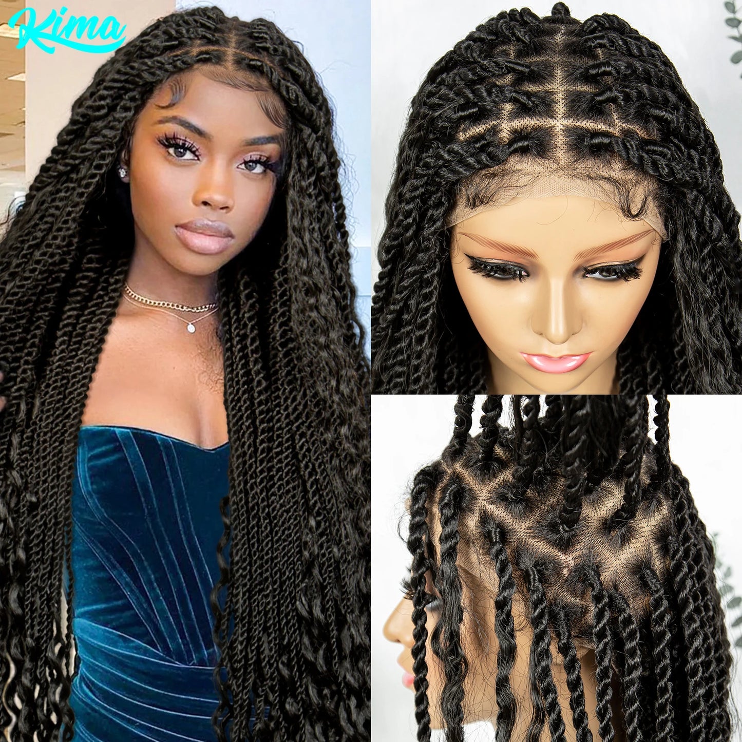 Kima 36 inch Long Island Twist Braided Wigs Knotless Synthetic Full Lace Braided Wigs With Baby Hair for Black Women