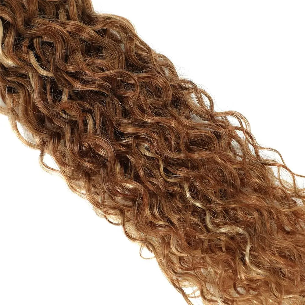 P4/27 Brown Blonde Braiding Hair Bundles Highlight Water Wave Human Hair Bundles  Colored Curly Human Hair Weaving Bundles