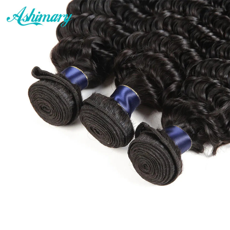 Ashimary Deep Wave Brazilian Hair Weave Bundles 100% Human Hair Bundles Deals Remy Hair Extensions 8-26 Inch