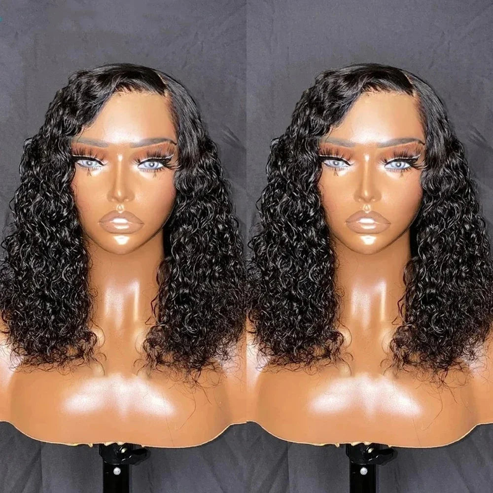 Water Wave Bob Wig For Women Deep Wave Curly 13x4 Human Hair Lace Frontal Wig   Pre Pluck Natural Human Hair Wig 180% Density