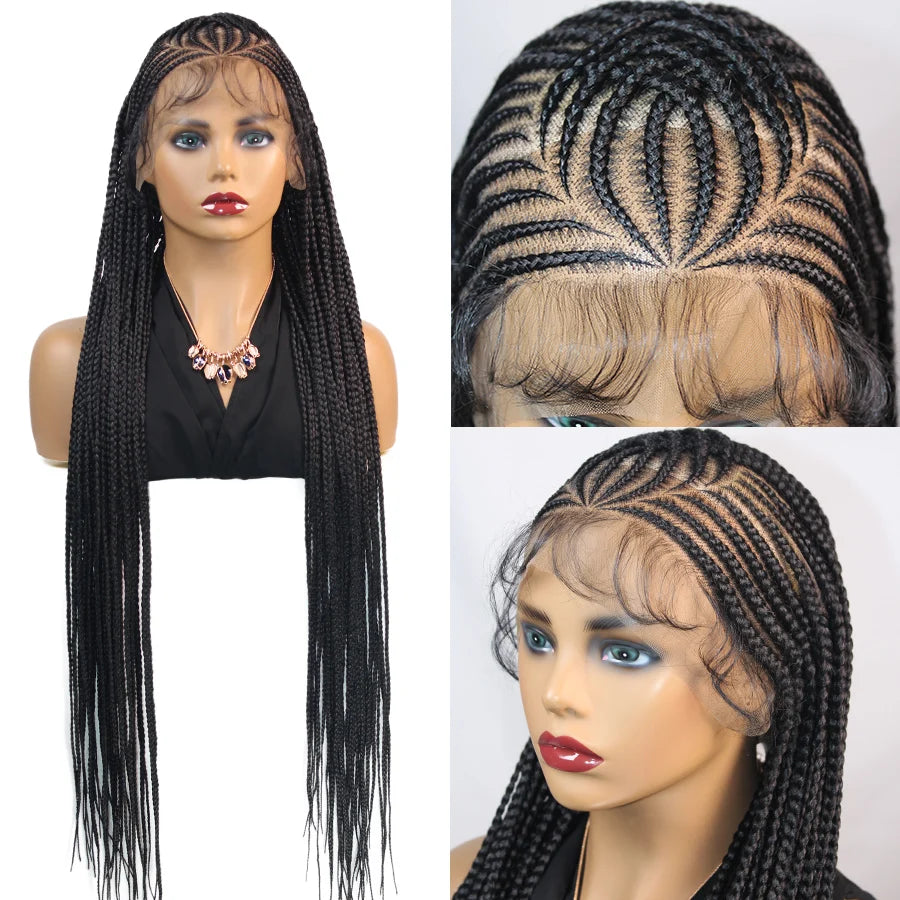 36Inch Handmade Synthetic Cornrow Braided Wigs Full Lace Fulani Braids Wig Goddess Knotless Box Braided Lace Wig For Black Women