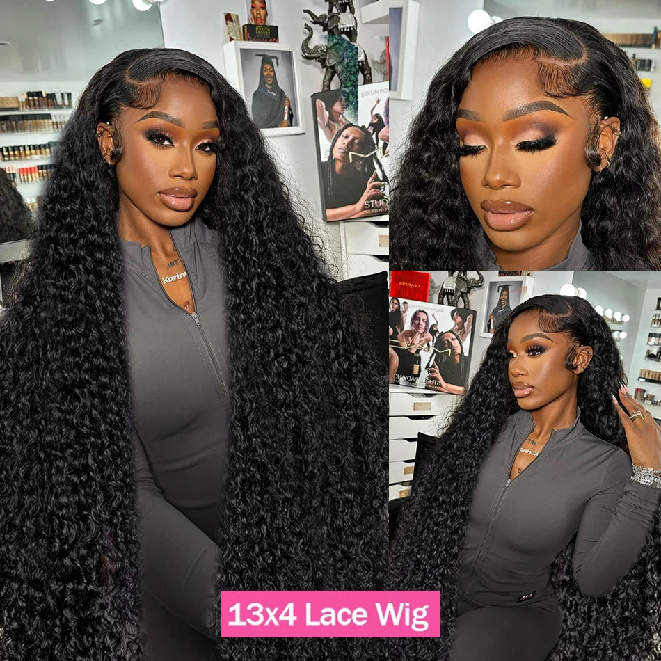 250 Density 13x6 HD Transparent Lace Front Human Hair Wigs For Women Curly Brazilian 30 40 Inch Deep Wave 13x4 Lace Frontal Wig