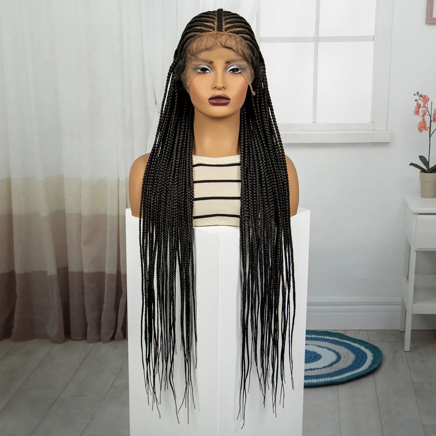 36 Inches Synthetic Cornrow Braided Wigs Full Lace Knotless Braided Lace Wig for Black Women Braiding Hair Wig with Baby Hair