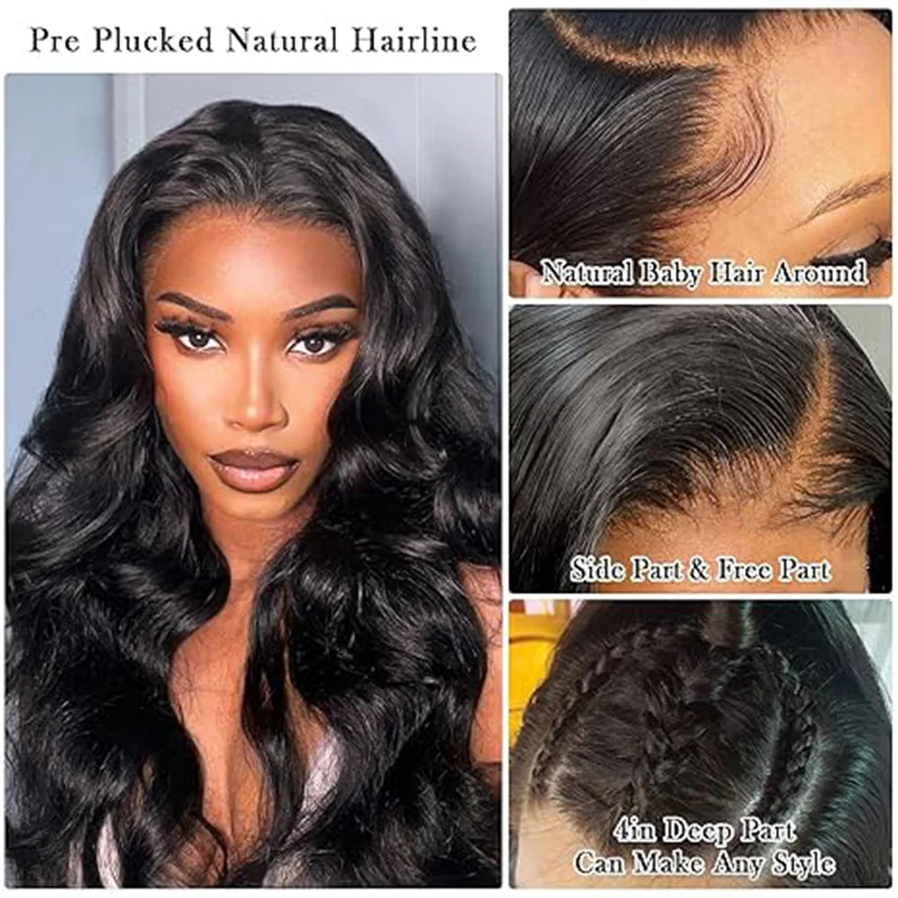 36 Inch Natural Color Body Wave Lace Front Wigs Human Hair 200 Density HD Transparent Lace Frontal  Human Hair wigs for Women