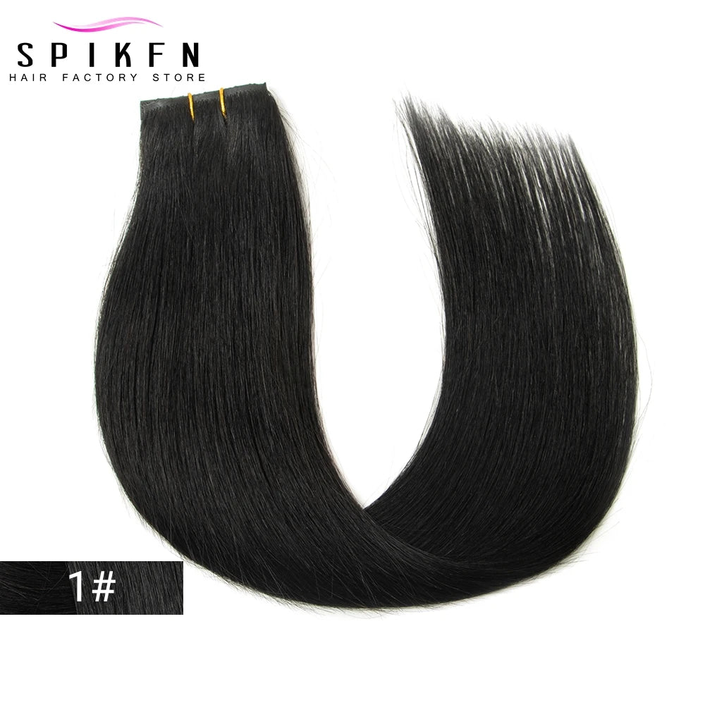 SPIKFN Double Inject PU Hole Weft Human Hair 16" 20" 24" Invisible Micro Loop XO Weft Hair Bundles Straight Weft Hair