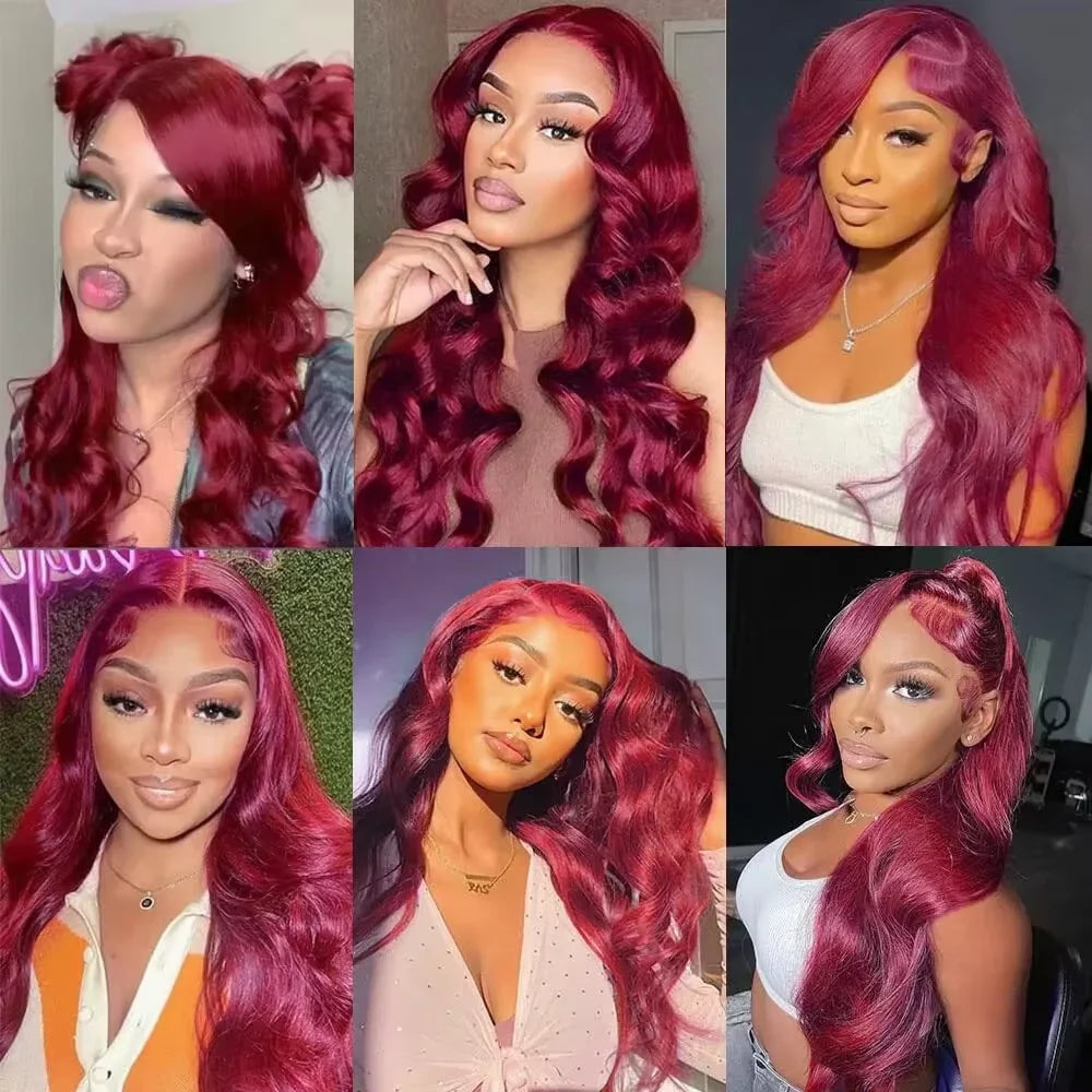 99J Burgundy Lace Front Human Hair Wigs For Black Women Brazilian Body Wave Remy Red Hair Wigs HD Lace Frontal Wigs Mamushow