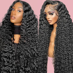 Deep Wave Lace Front Wig Human Hair Pre Plucked with Baby Hair 13x4 Transparent Lace Frontal Wig Brazilian Virgin Human Hair Wig